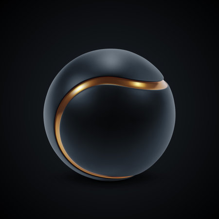 Black tennis ball with golden line on black background. eps10 vectorのイラスト素材