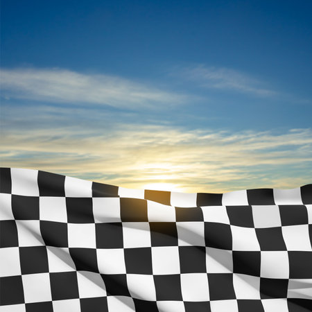 Checkered flag on background of blue sky.のイラスト素材