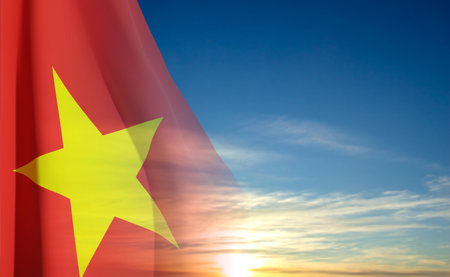 Vietnam Flag with tansparency on background of sky. Patriot background. eps10 vectorのイラスト素材