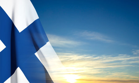 Flag of Finland on background of sky. Patriot background. eps10 vectorのイラスト素材