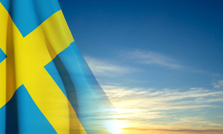 Sweden flag on background of sky. Patriotic backgroundのイラスト素材
