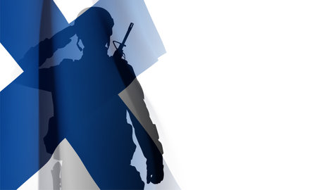 Silhouette of a soldier with Finland flag on white backgroundのイラスト素材