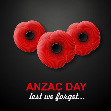Poppy flowers on a black background. Anzac Dayのイラスト素材
