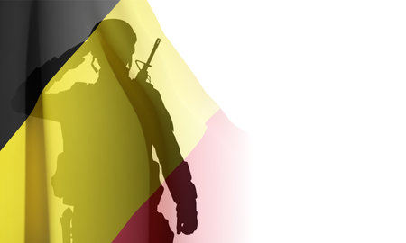 Silhouette of a saluting soldier on white background with Belgium flag. eps10 vectorのイラスト素材