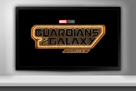 Guardians Of The Galaxy Volume 3 movie on TV screen. Moscow, Russia - April, 2023のeditorial素材