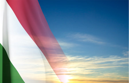 Hungary flag on background of sky. Patriot background. eps10 vectorのイラスト素材