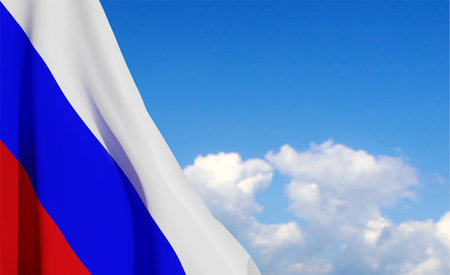 Russia flag on background of sky. Patriot background. eps10 vectorのイラスト素材