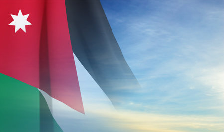 Jordan flag on background of skyのイラスト素材