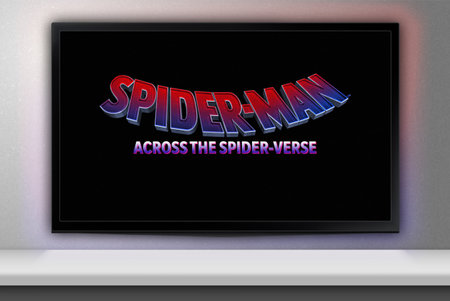 Spider-Man Across the Spider-Verse movie on TV screen. Moscow, Russia - May, 2023.