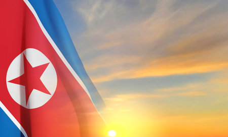 North Korea flag against the sunset. eps10 vectorのイラスト素材
