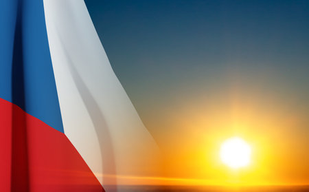 Flag of Czech Republic on background of sunset. eps10 vectorのイラスト素材