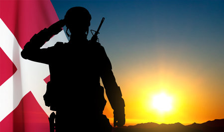 Silhouette of a soldier with Denmark flagのイラスト素材