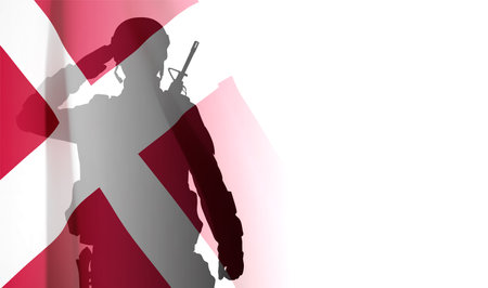 Silhouette of a soldier with Denmark flagのイラスト素材