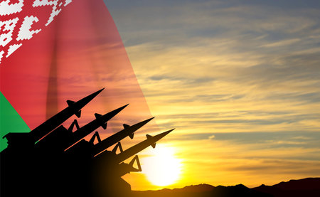 Missiles with Belarus flag against the sunsetのイラスト素材