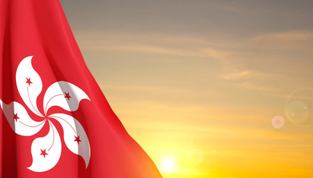 Hong Kong flag against the sunsetのイラスト素材