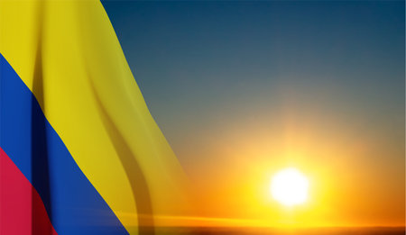 Colombia flag against the sunsetのイラスト素材