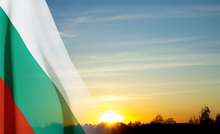 Flag of Bulgaria against the sunsetの写真素材
