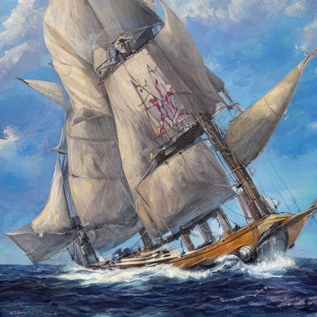 Watercolor ancient sail ship at the sea. Generative AIの素材