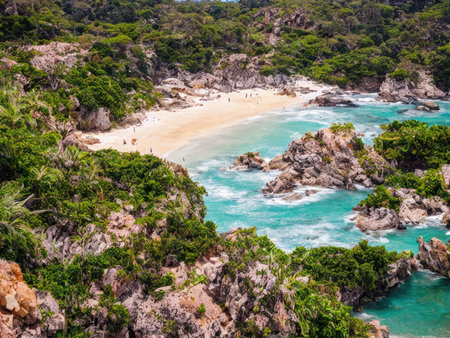 Nature landscape view of beautiful tropical beach and sea in sunny day. Generative AIの素材
