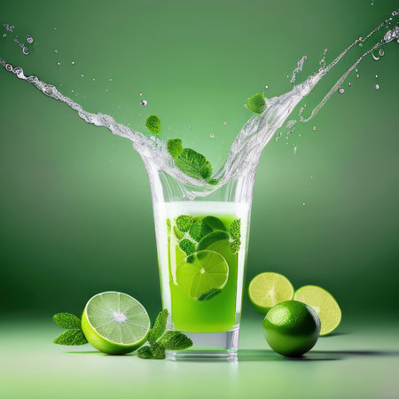 Mojito refreshing cocktail with ice and mint. Generative AIの素材