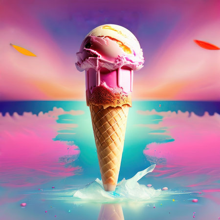 Ice cream dessert on a brright colorful background. Generative AIの素材