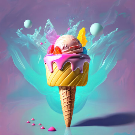 Ice cream dessert on a brright colorful background. Generative AIの素材
