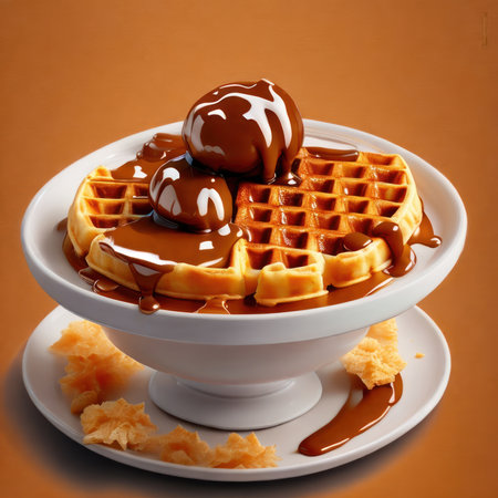Waffles with chocolate and caramel. Generative AIの素材