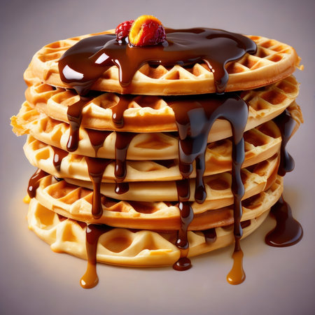 Waffles with chocolate and caramel. Generative AIの素材