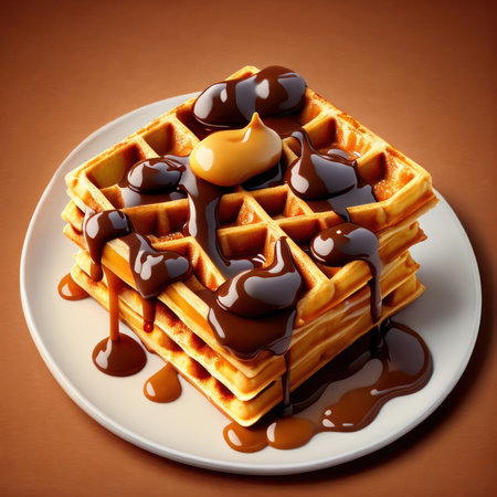 Waffles with chocolate and caramel. Generative AIの素材