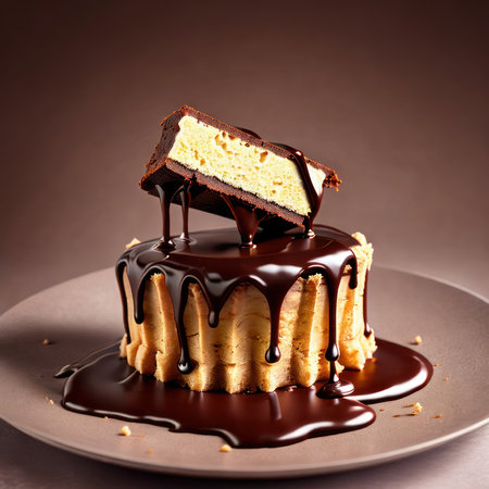 Delicious cake with melted chocolate. Generative AIの素材
