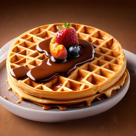 Waffles with chocolate and caramel. Generative AIの素材