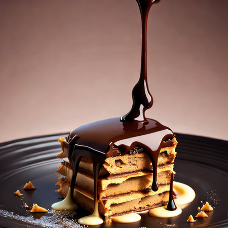 Delicious cake with melted chocolate. Generative AIの素材