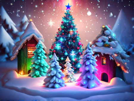 Christmas Tree with Decorations. Xmas background. Generative AIの素材