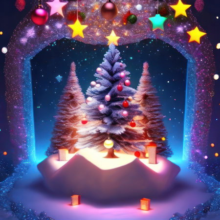 Christmas Tree with Decorations. Xmas background. Generative AIの素材