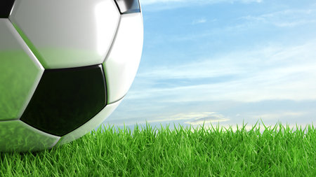 Soccer ball on soccer field. 3d-renderingの写真素材