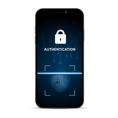 Smartphone with finger touch id on screen. EPS10 vectorのイラスト素材