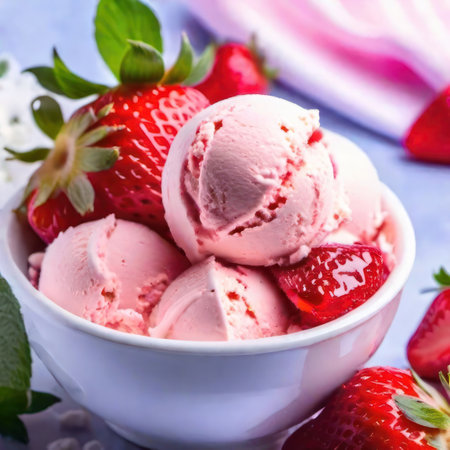 Strawberry ice cream. Generative AIの素材