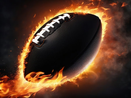 Burning football ball enveloped in fire flame. Generative AIの素材