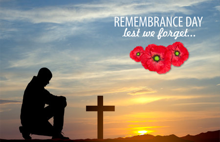 The remembrance poppy. Poppy Day background. Remembrance Day - Lest We Forgetの写真素材