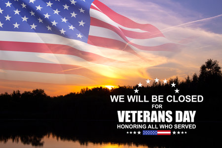 Veterans Day Background Design. We will be Closed for Veterans Dayの写真素材
