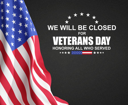 Veterans Day Background. We will be Closed for Veterans Dayの写真素材