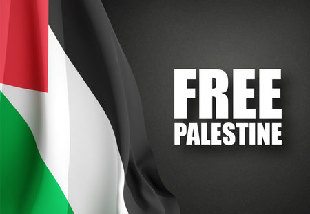 Free Palestine Poster. Palestine flag on black background. 3d-renderingの写真素材