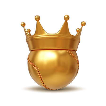 Champion of baseball concept. Gold baseball ball wearing a gold crown. 3d-renderingの写真素材