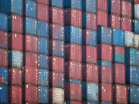 Stack of sea cargo containers. Generative AIの素材
