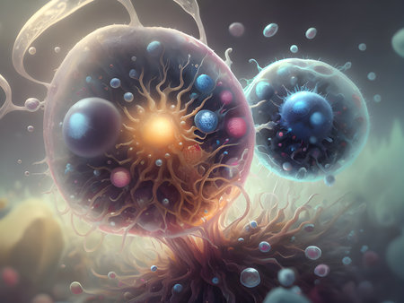 Microscopic cells. Biology or science concept. Generative AIの素材