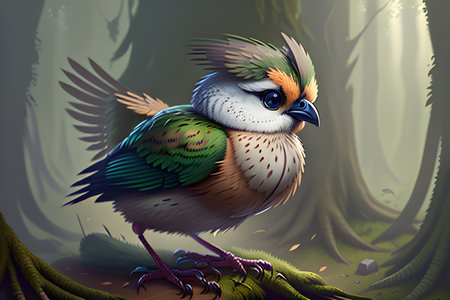 Cartoon cute birds in the forest. Generative AIの素材
