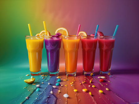 Colorful cocktail on a rainbow background. Generative AIの素材