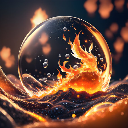 Fire in the glass sphere. Generative AIの素材