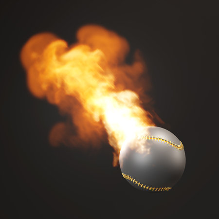Baseball ball in the fire on black background. 3d-renderingの写真素材
