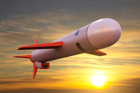 Tomahawk cruise missile against the sunset. 3d-renderingの写真素材